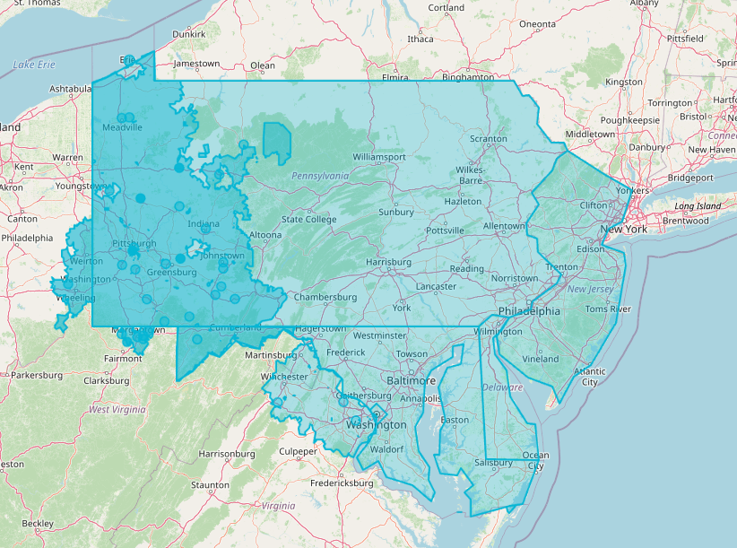 PDX Mid-Atlantic Service Area Map